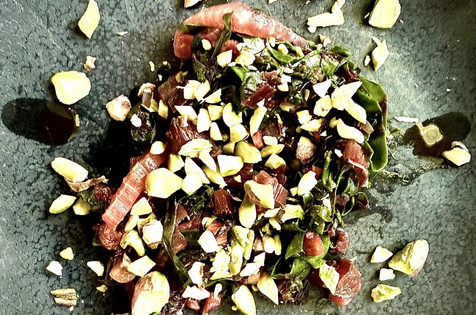 Lemon-Spiked Beet Greens with Pistachio Crunch